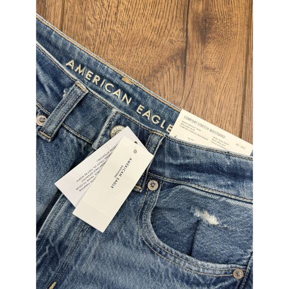 NWT American Eagle AE Mom Straight Distressed Plaid Patches Jeans Size 6 X 28” - Picture 4 of 5